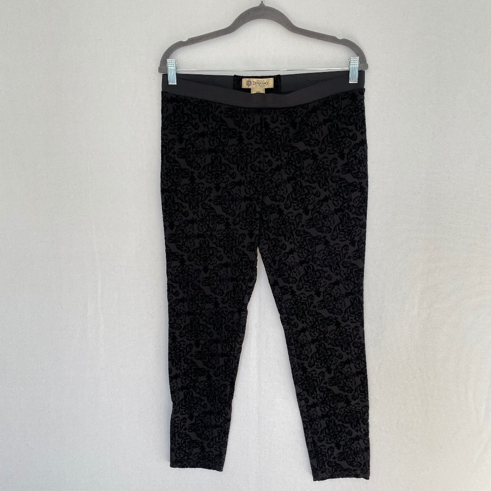 Democracy Women's Size 10 Black Velvet Flocked Pull On Skinny Ankle Pants